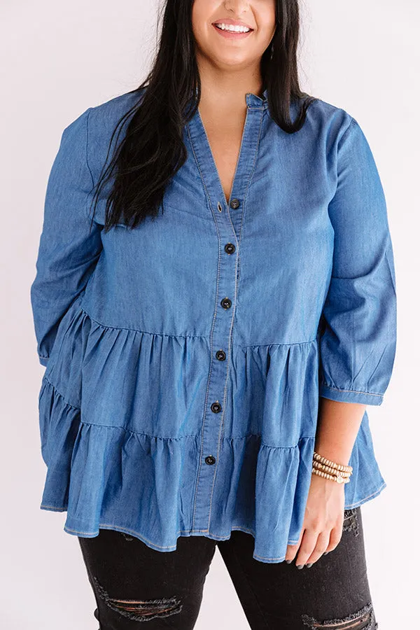 Afternoon Delight Chambray Shift Top  Curves