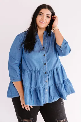 Afternoon Delight Chambray Shift Top  Curves