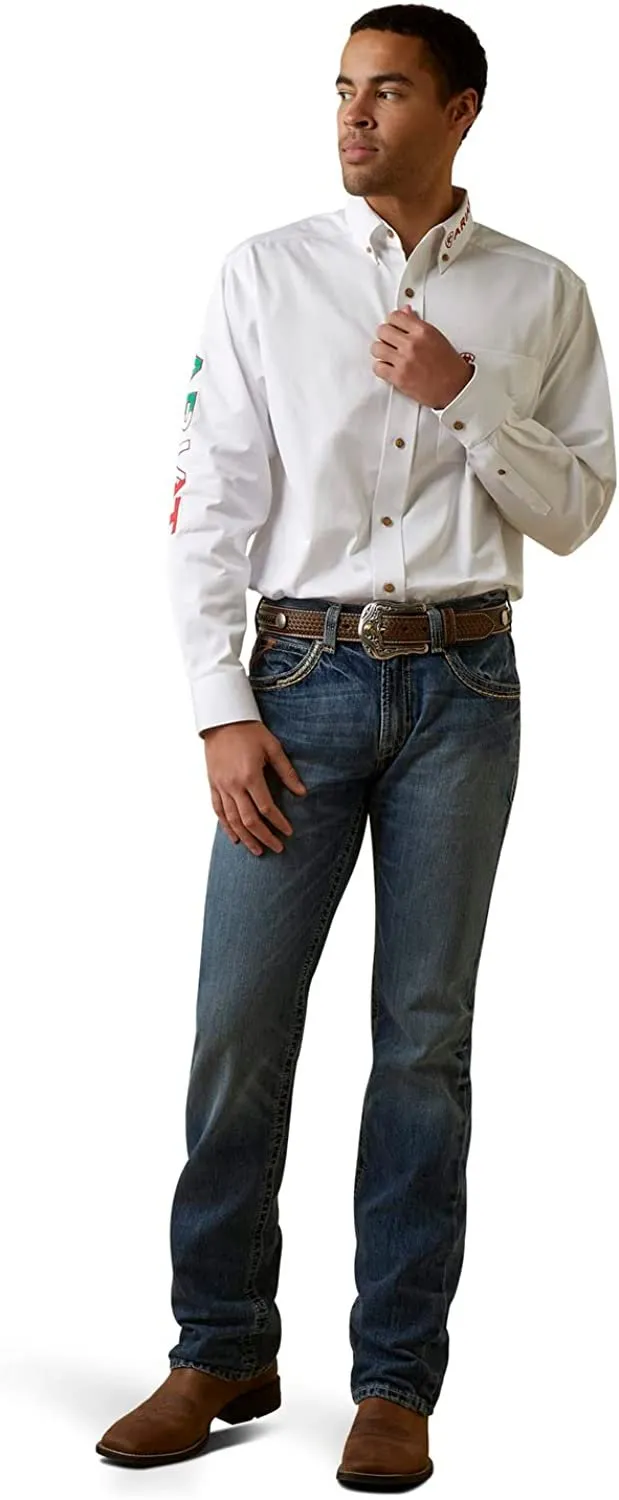 Ariat Men's Team Logo Twill Classic Long Sleeve Shirt, White Mexico
