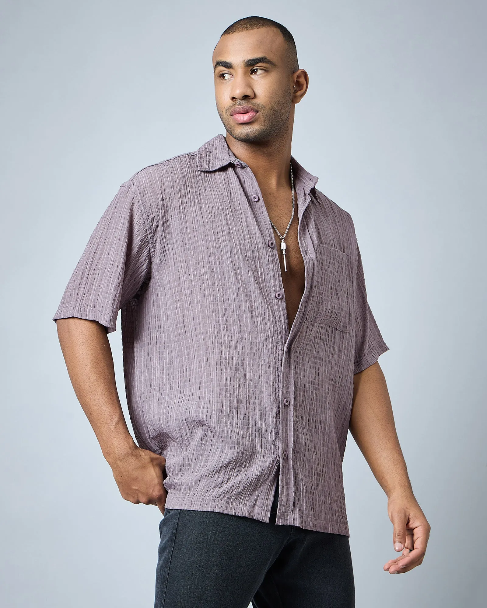 Chimpaaanzee Men Mauve Oversized Shirt