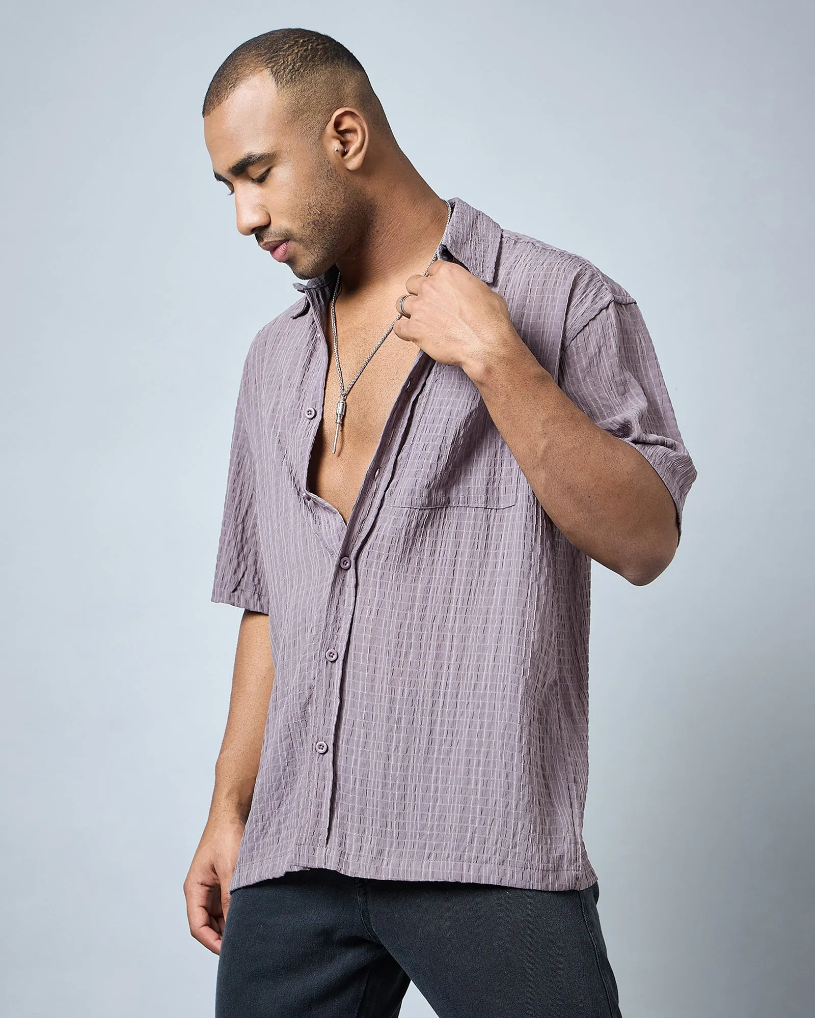 Chimpaaanzee Men Mauve Oversized Shirt