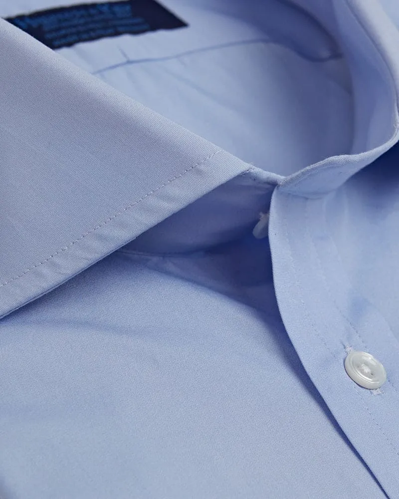 Contemporary Fit, Cut-away Collar, 2 Button Cuff Shirt in a Plain Sky Blue Poplin Cotton