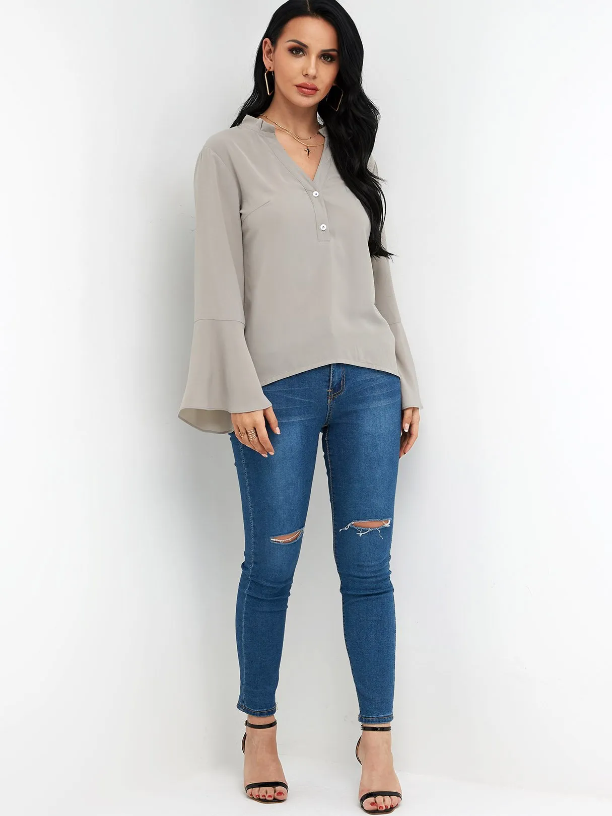 Custom Long Sleeve Grey Blouses