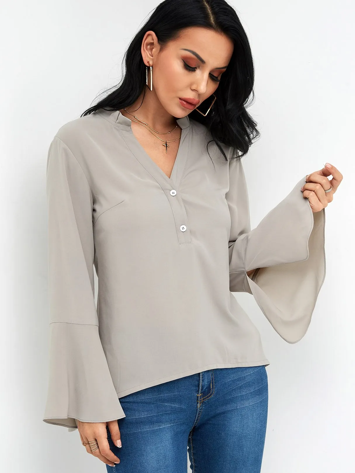 Custom Long Sleeve Grey Blouses