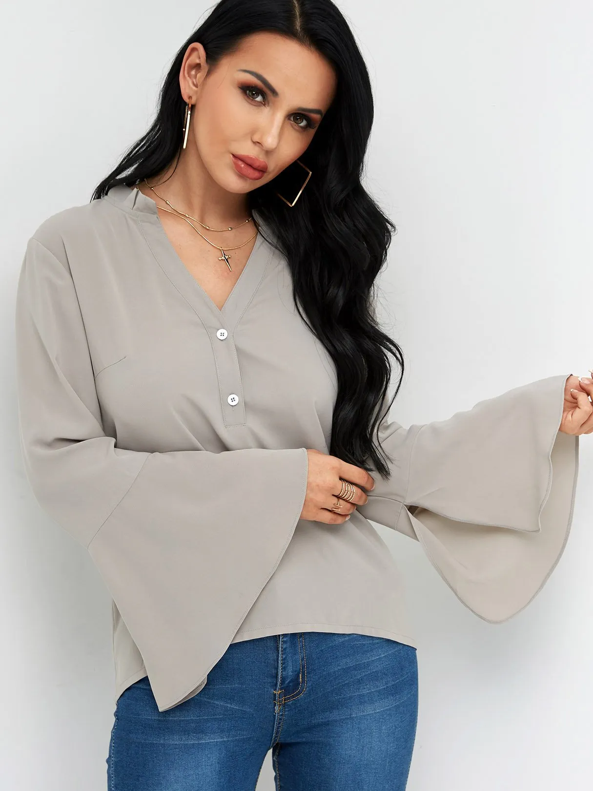 Custom Long Sleeve Grey Blouses