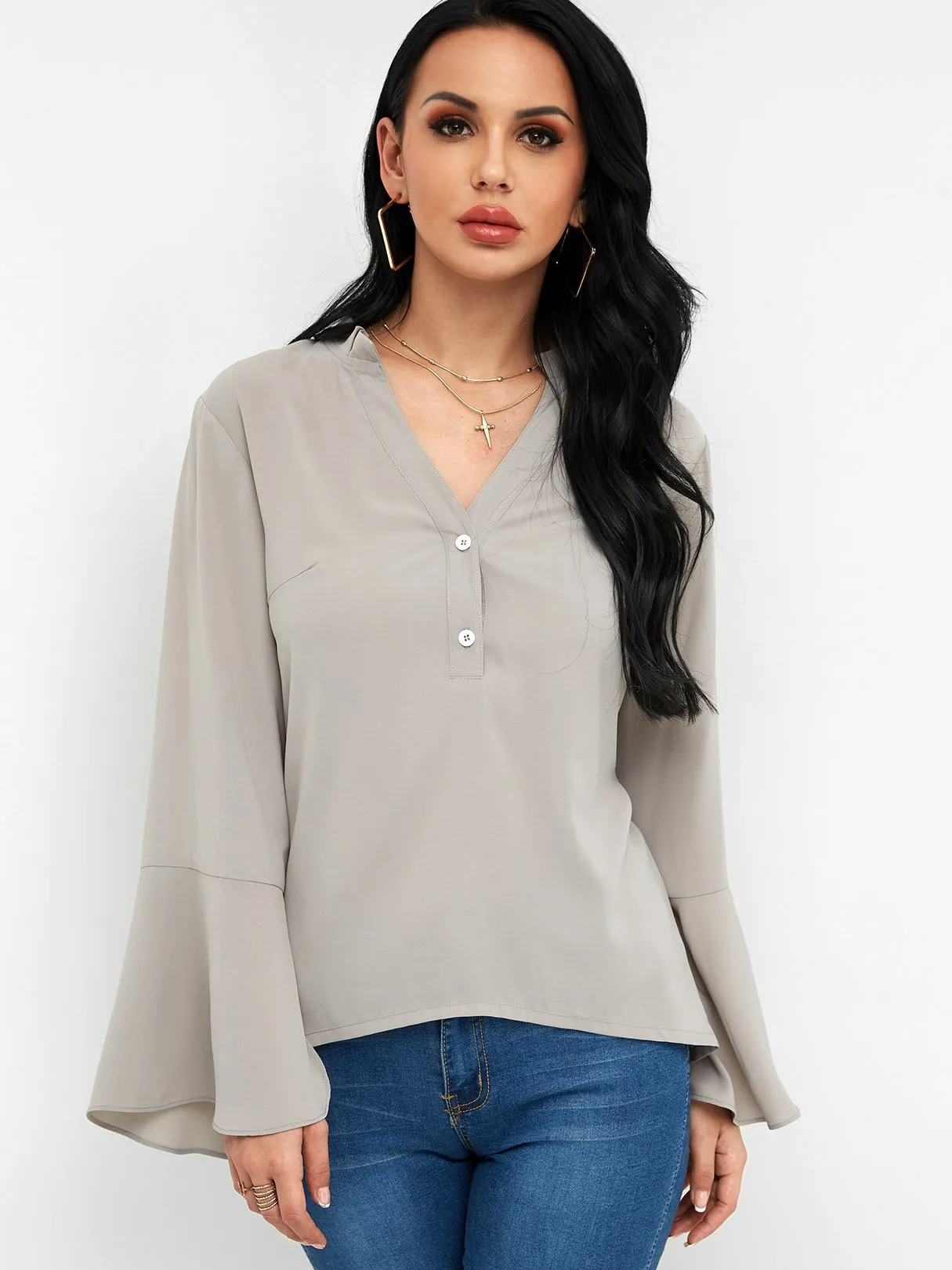 Custom Long Sleeve Grey Blouses