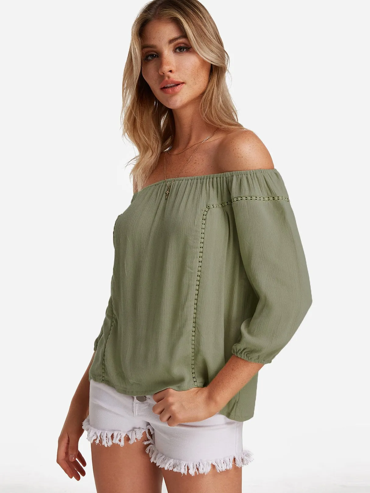 Custom Off The Shoulder Hollow Long Sleeve Blouses