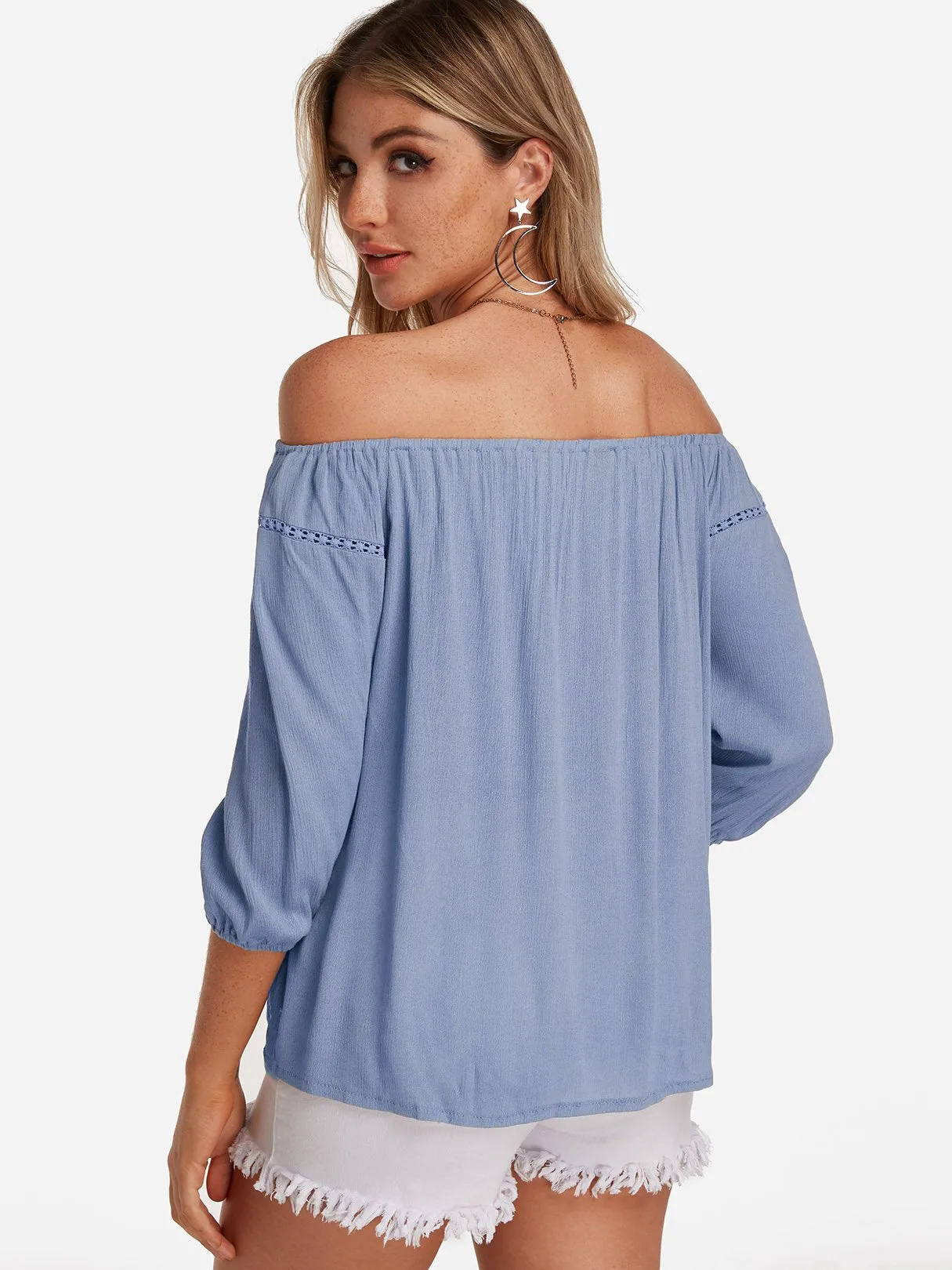 Custom Off The Shoulder Hollow Long Sleeve Blouses