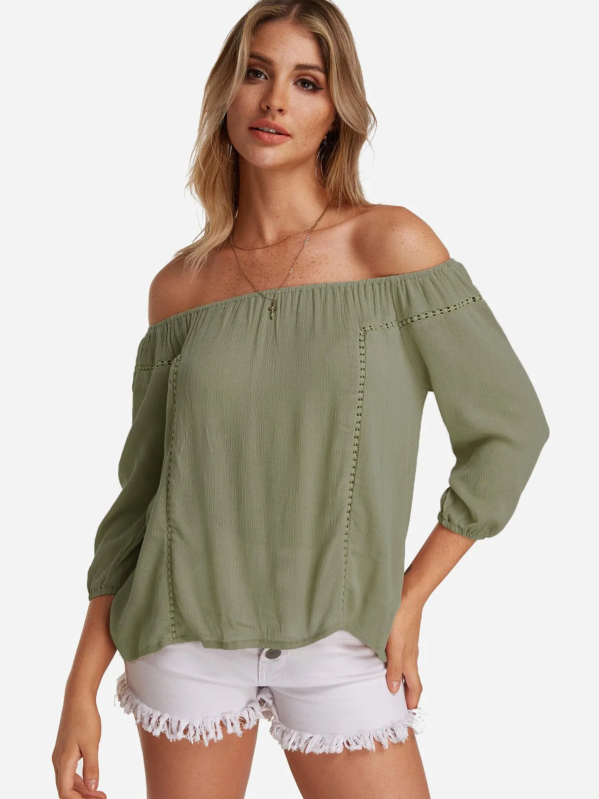 Custom Off The Shoulder Hollow Long Sleeve Blouses