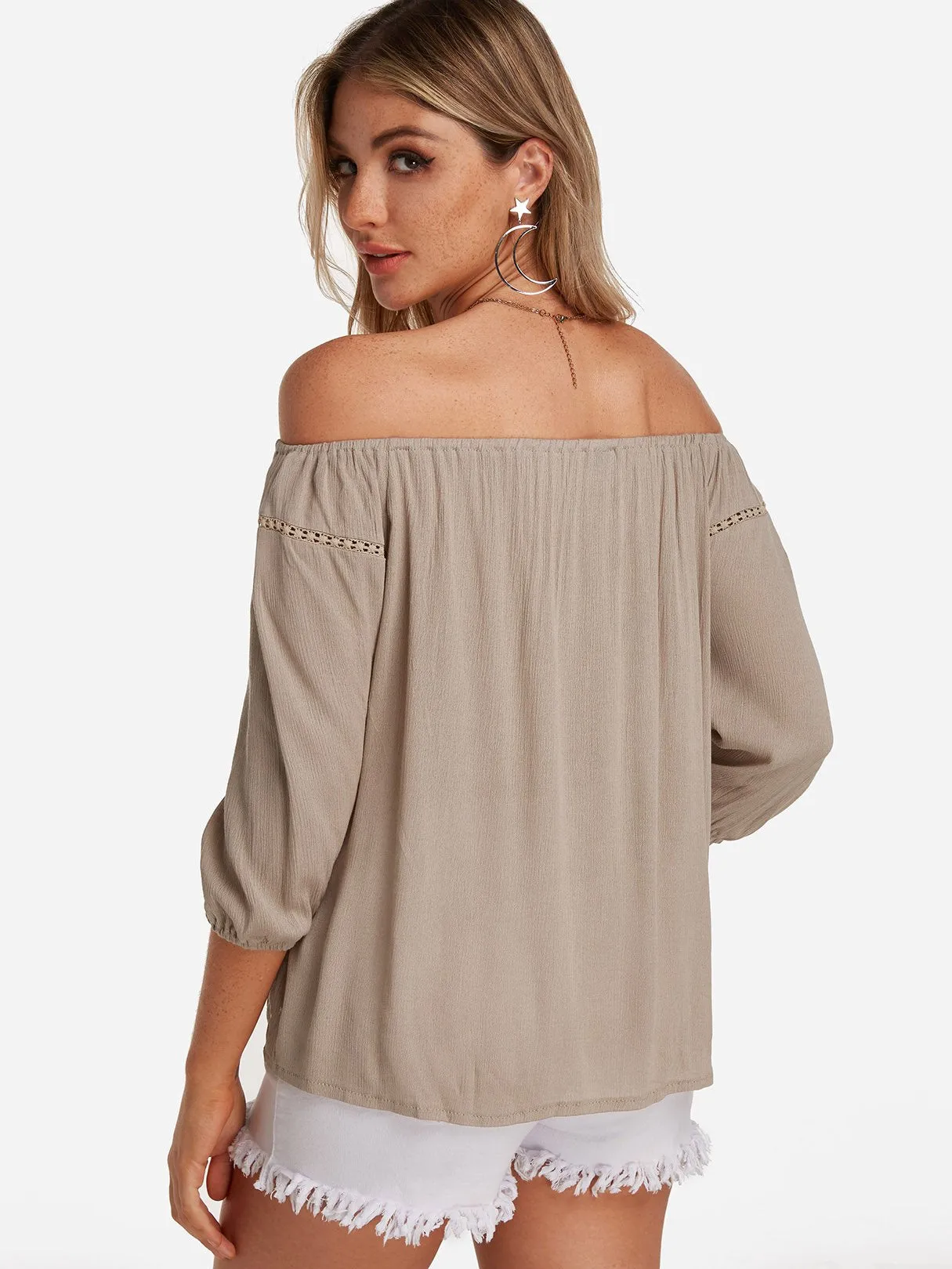 Custom Off The Shoulder Hollow Long Sleeve Blouses