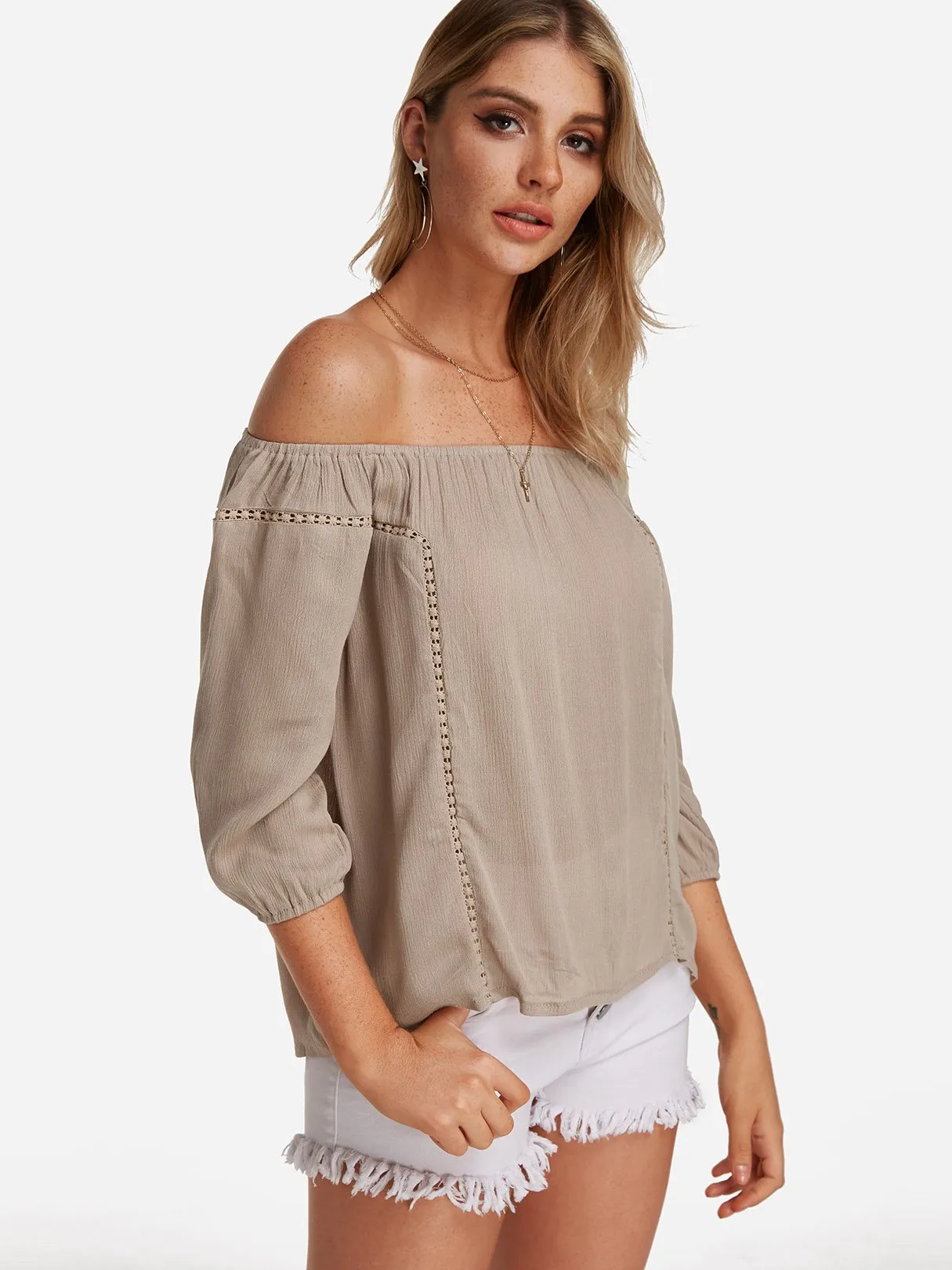 Custom Off The Shoulder Hollow Long Sleeve Blouses