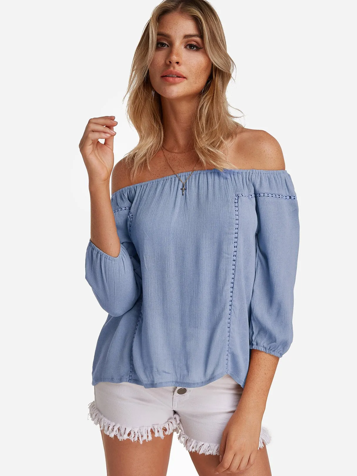 Custom Off The Shoulder Hollow Long Sleeve Blouses