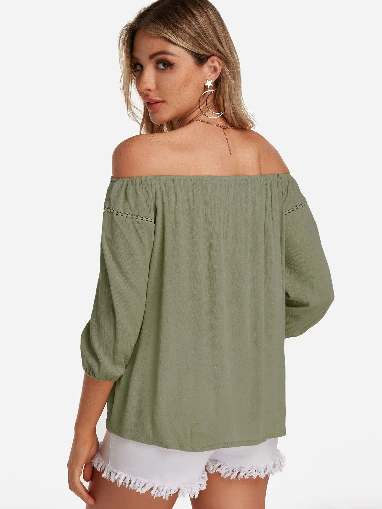 Custom Off The Shoulder Hollow Long Sleeve Blouses