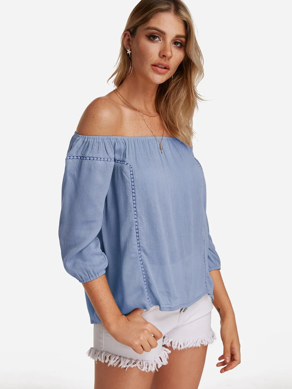 Custom Off The Shoulder Hollow Long Sleeve Blouses