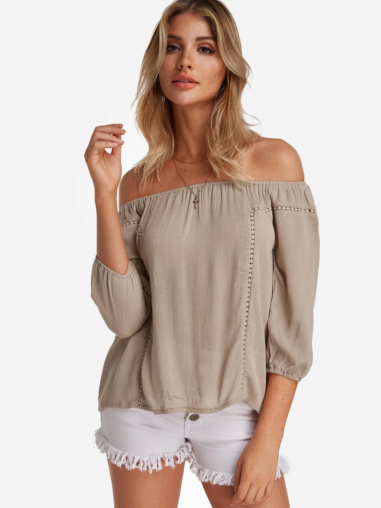 Custom Off The Shoulder Hollow Long Sleeve Blouses