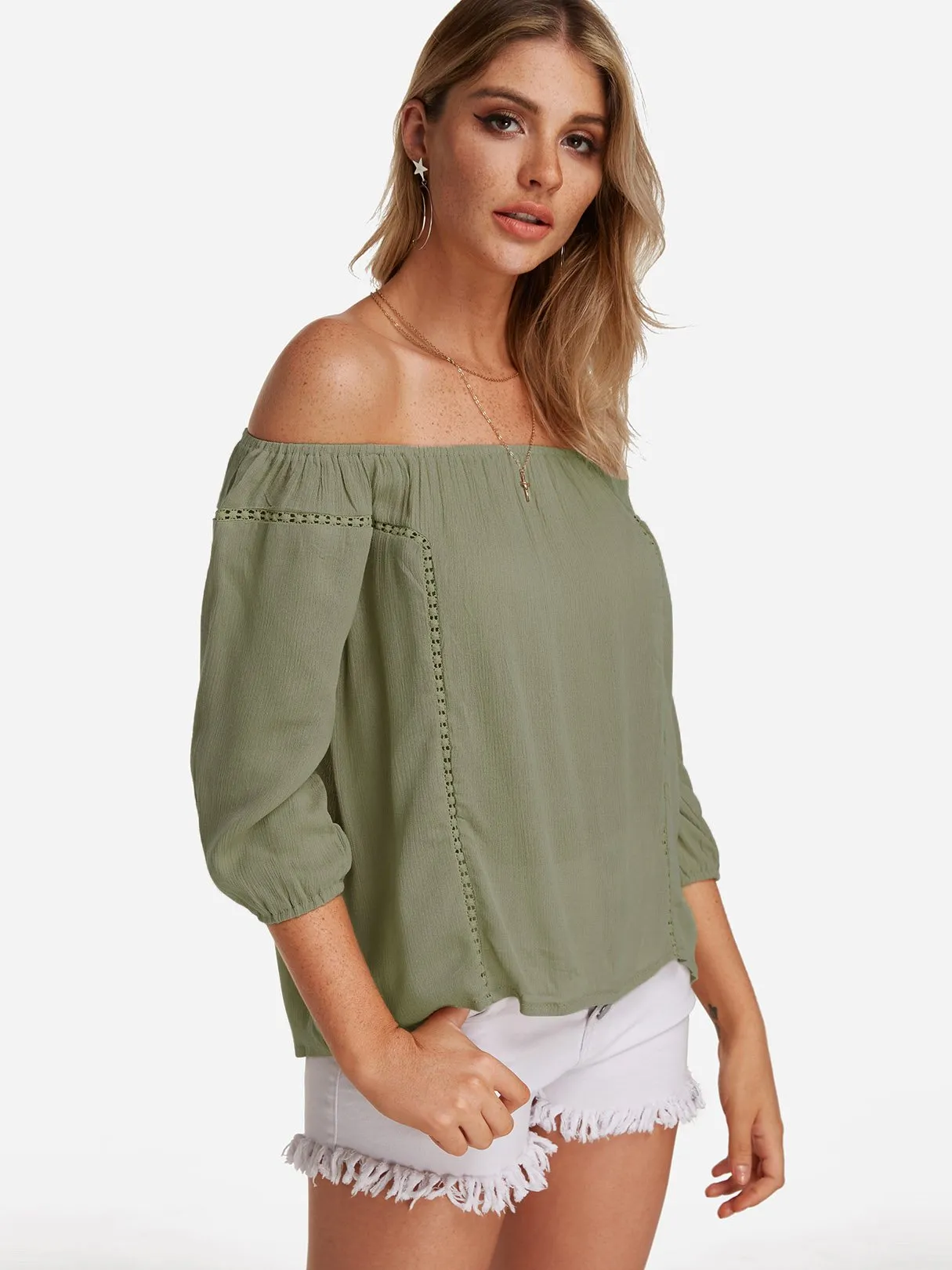 Custom Off The Shoulder Hollow Long Sleeve Blouses