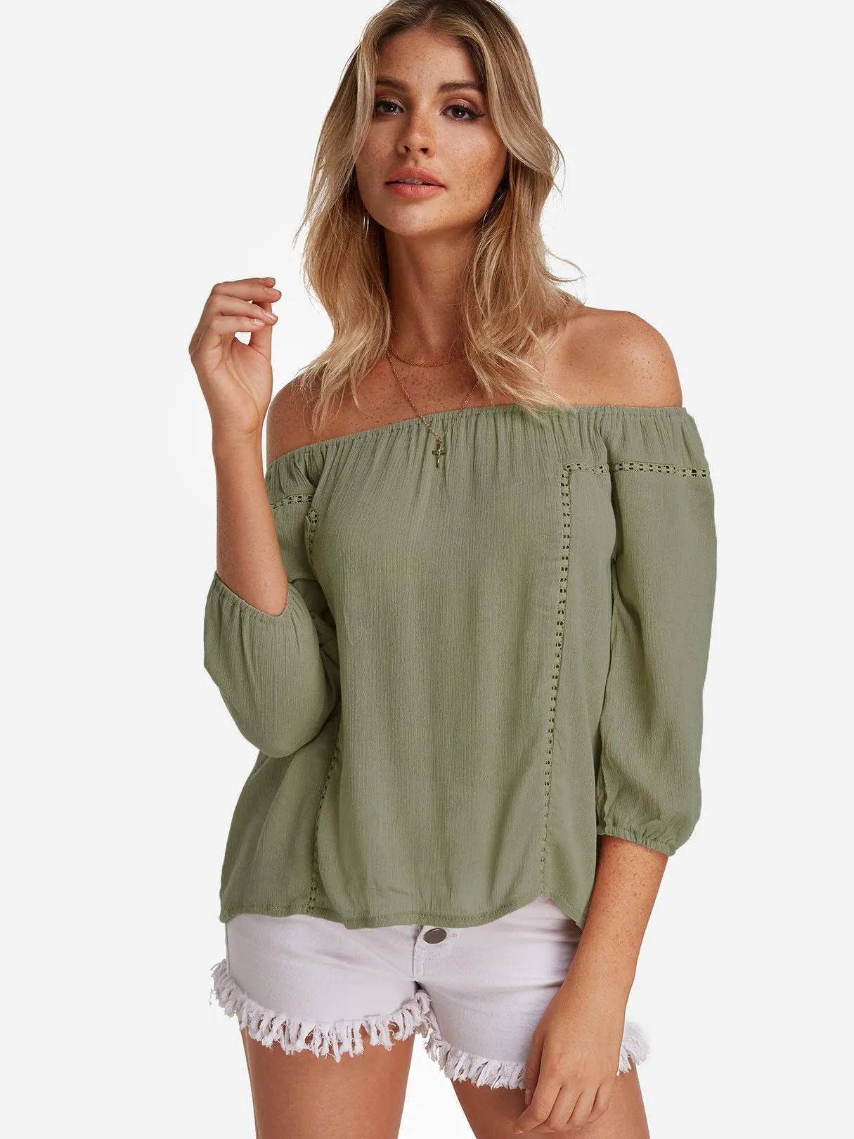 Custom Off The Shoulder Hollow Long Sleeve Blouses