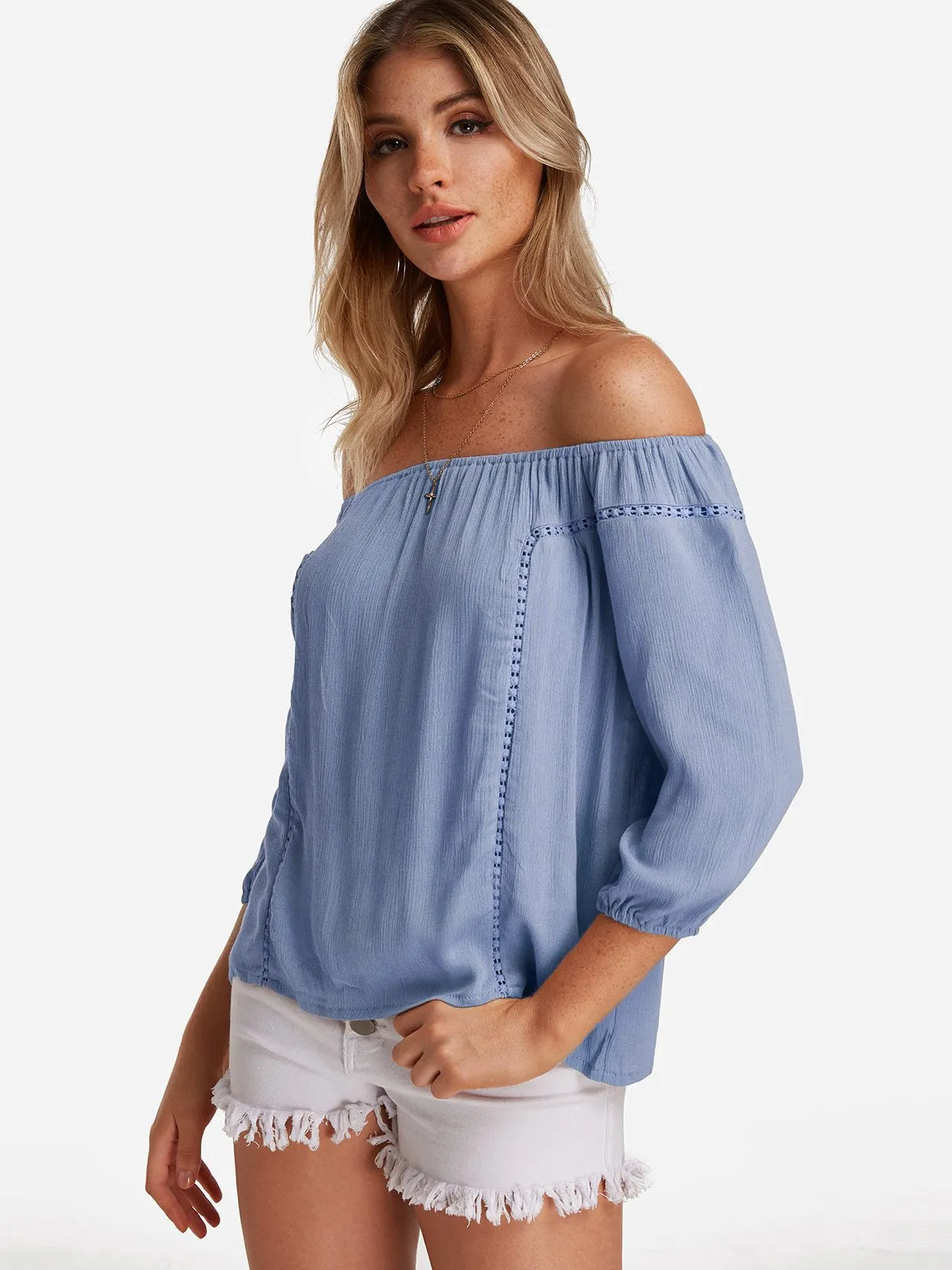 Custom Off The Shoulder Hollow Long Sleeve Blouses