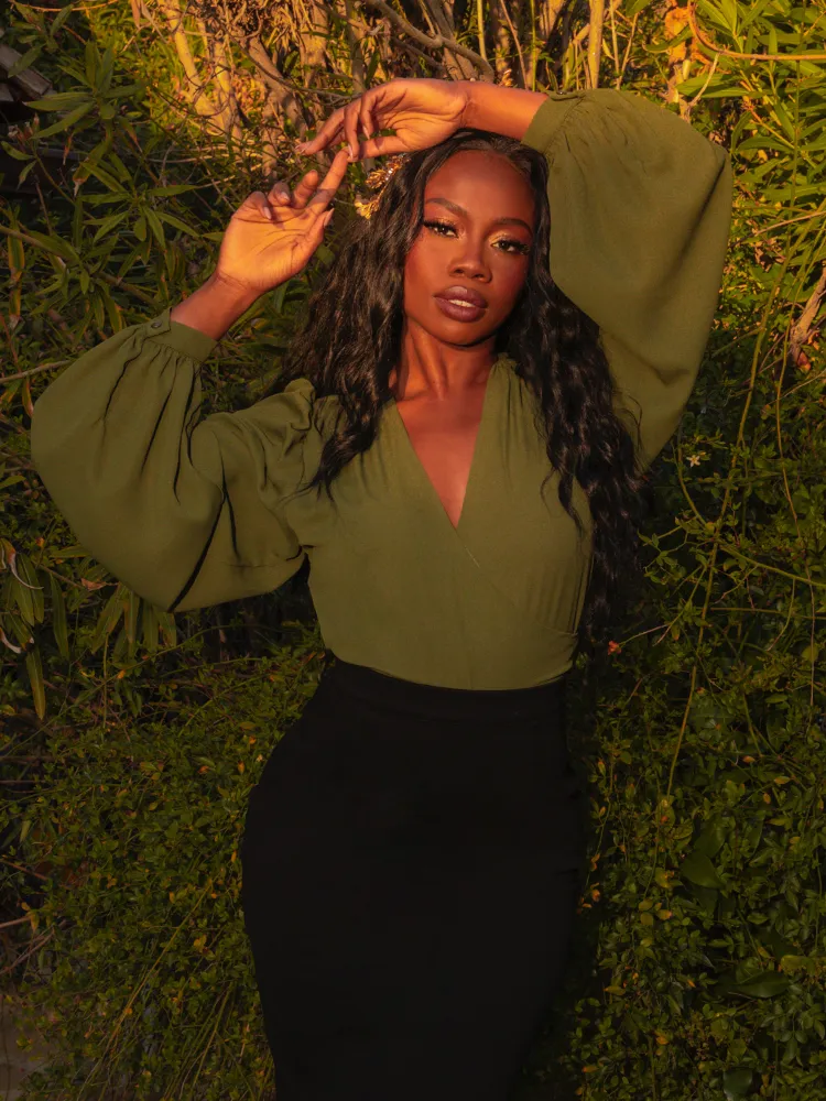 Georgette Wrap Top in Olive