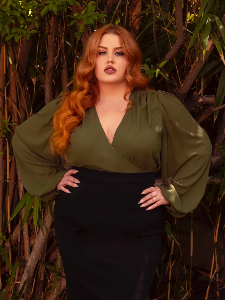 Georgette Wrap Top in Olive