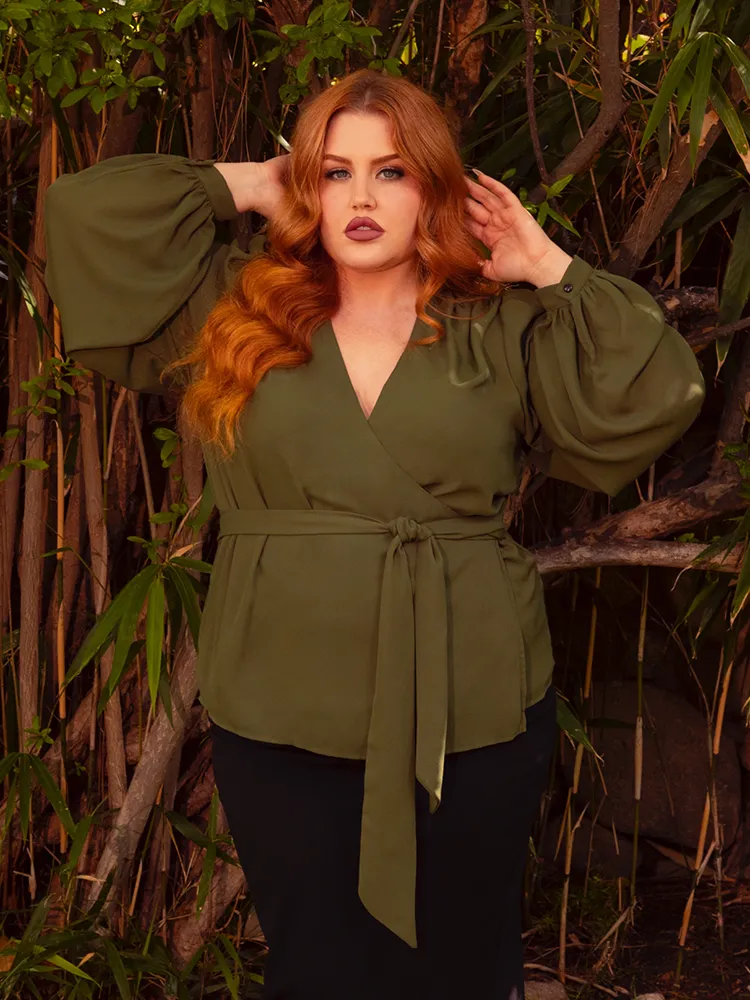 Georgette Wrap Top in Olive