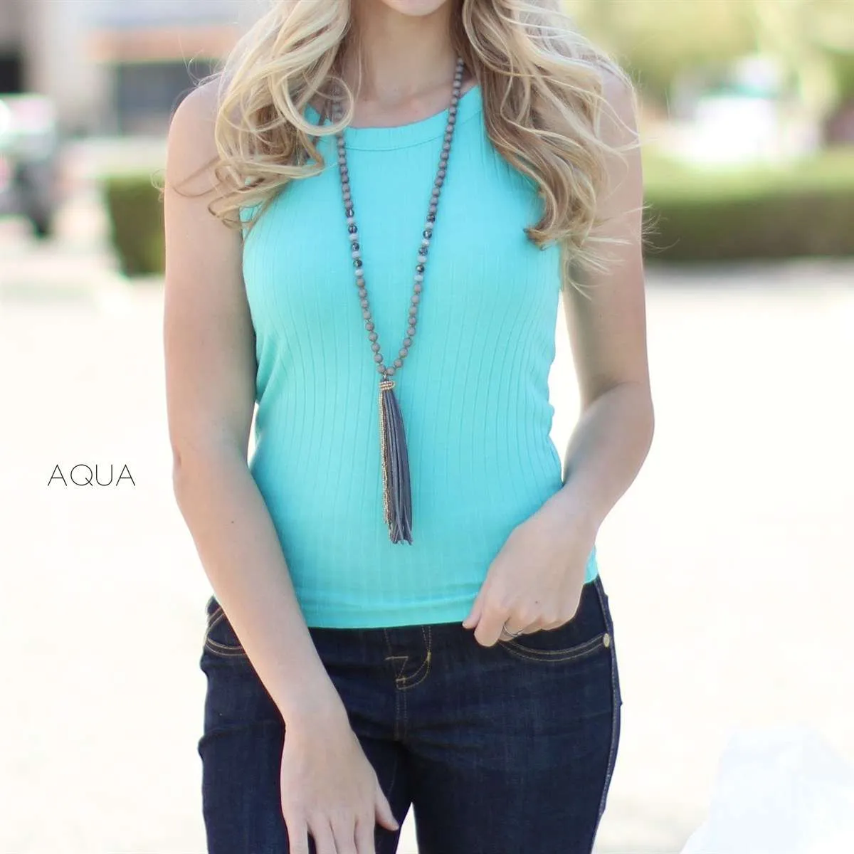 High Neck Ribbed Tank | S-3XL
