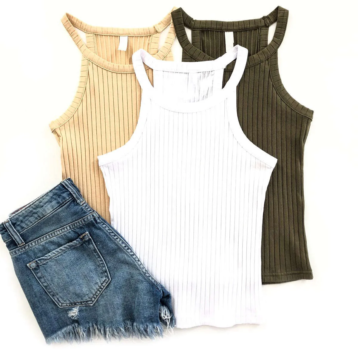 High Neck Ribbed Tank | S-3XL