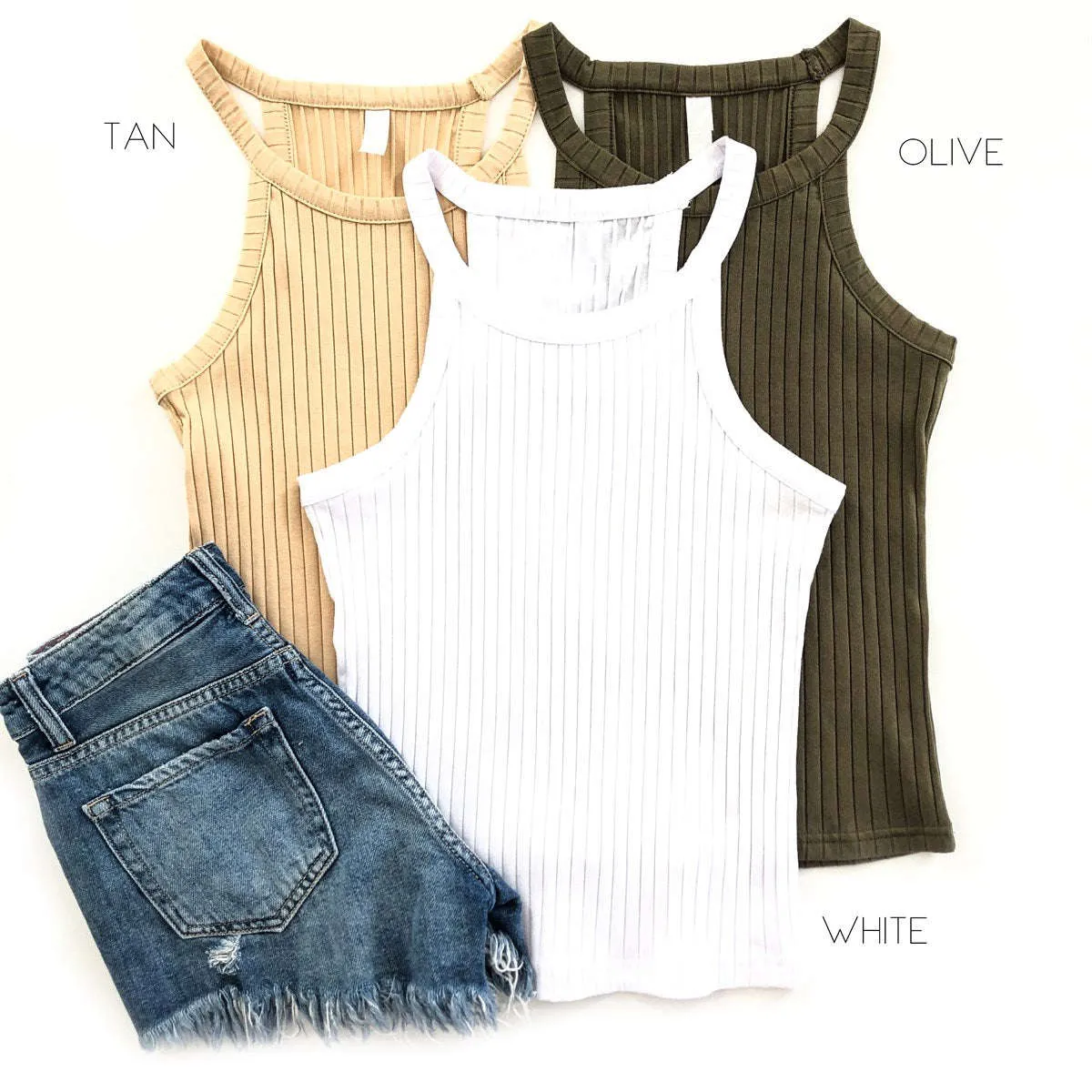 High Neck Ribbed Tank | S-3XL