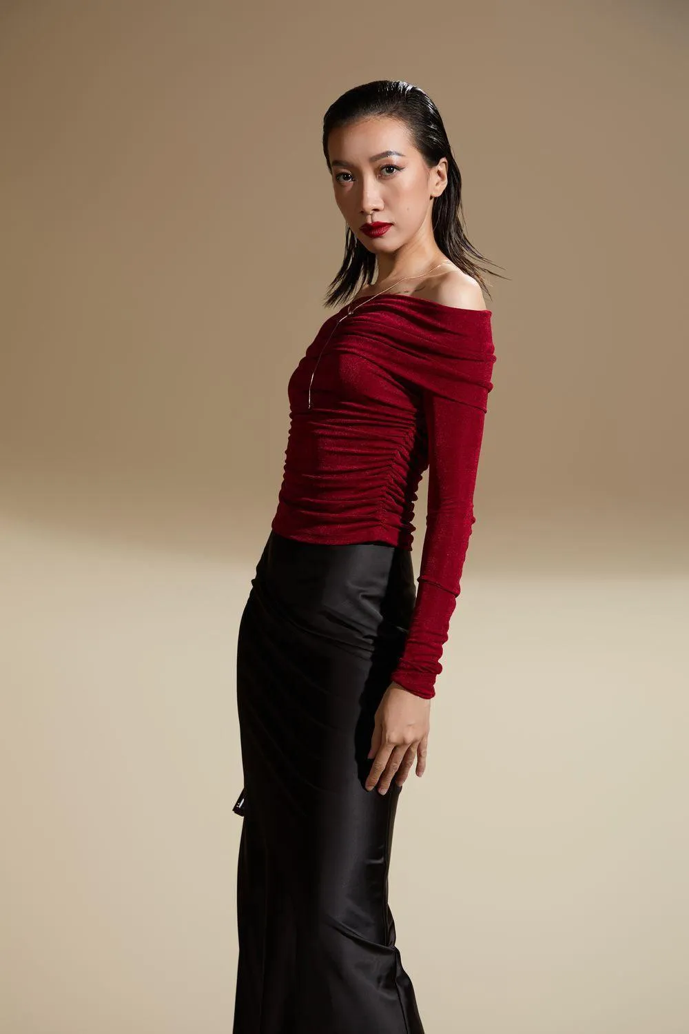 Julianna Gathered Off-Shoulder Polyester Spandex Top