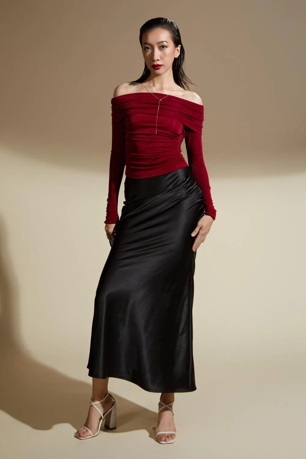Julianna Gathered Off-Shoulder Polyester Spandex Top