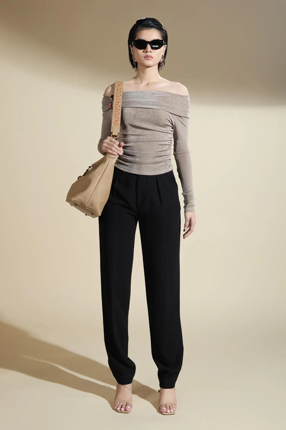 Julianna Gathered Off-Shoulder Polyester Spandex Top