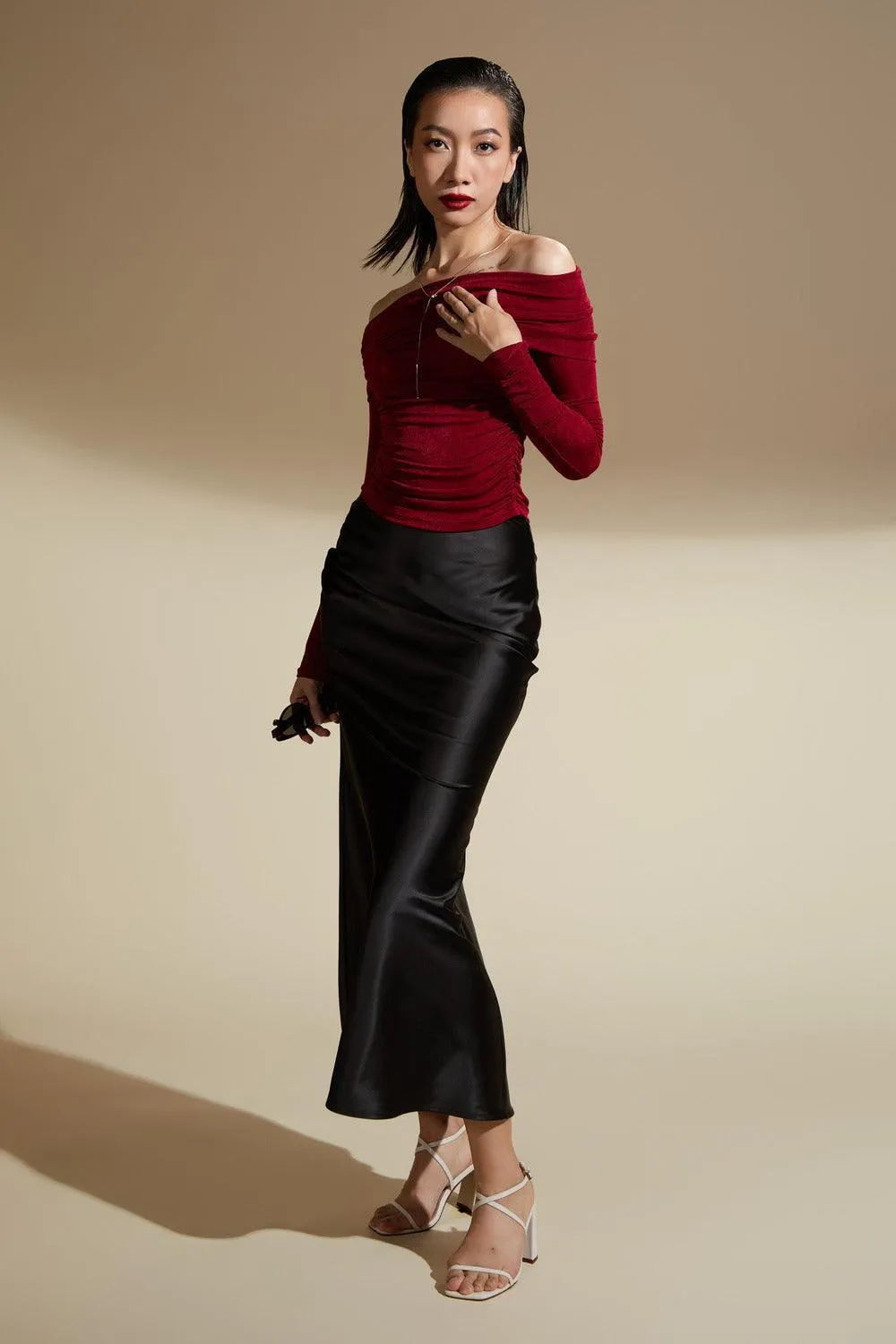 Julianna Gathered Off-Shoulder Polyester Spandex Top