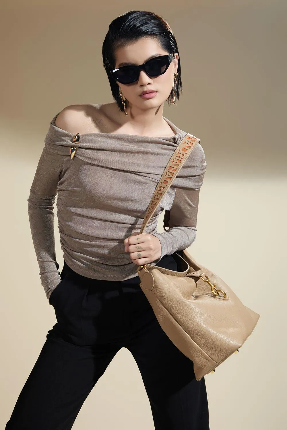 Julianna Gathered Off-Shoulder Polyester Spandex Top
