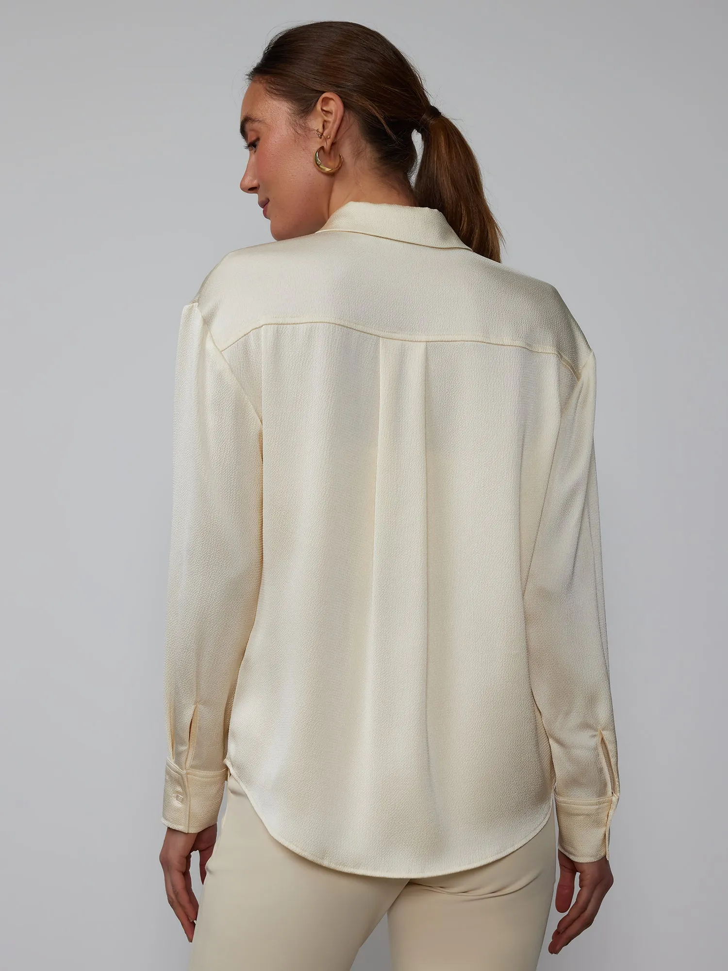 Long Sleeve Textured Satin Shirt