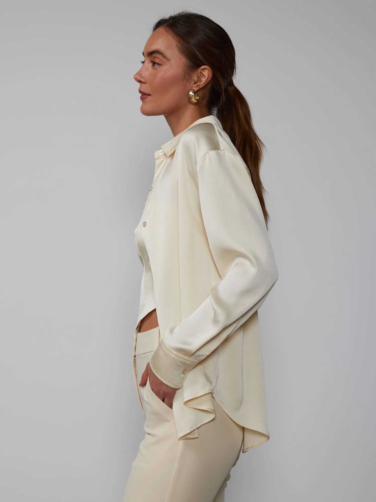 Long Sleeve Textured Satin Shirt