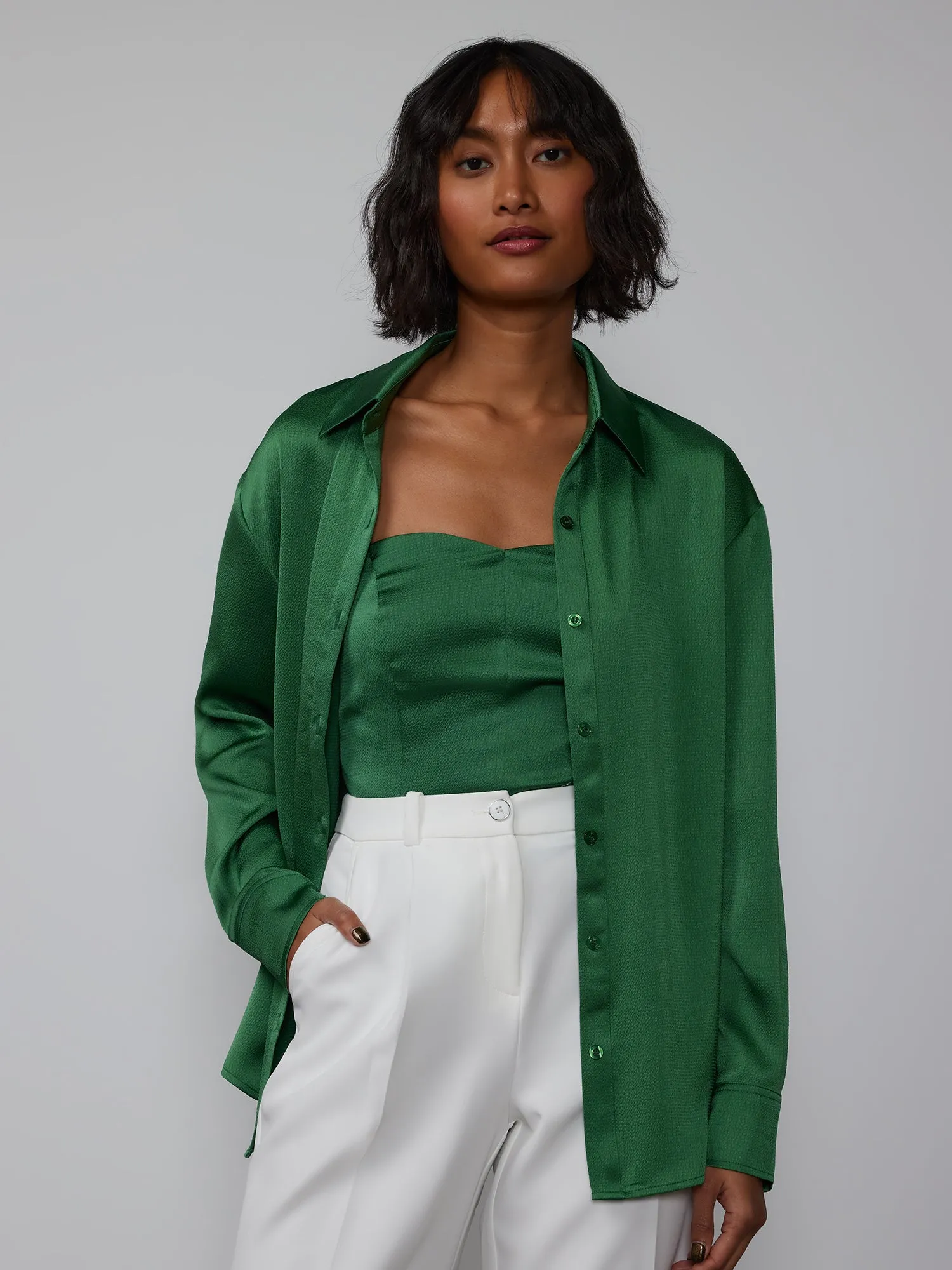 Long Sleeve Textured Satin Shirt