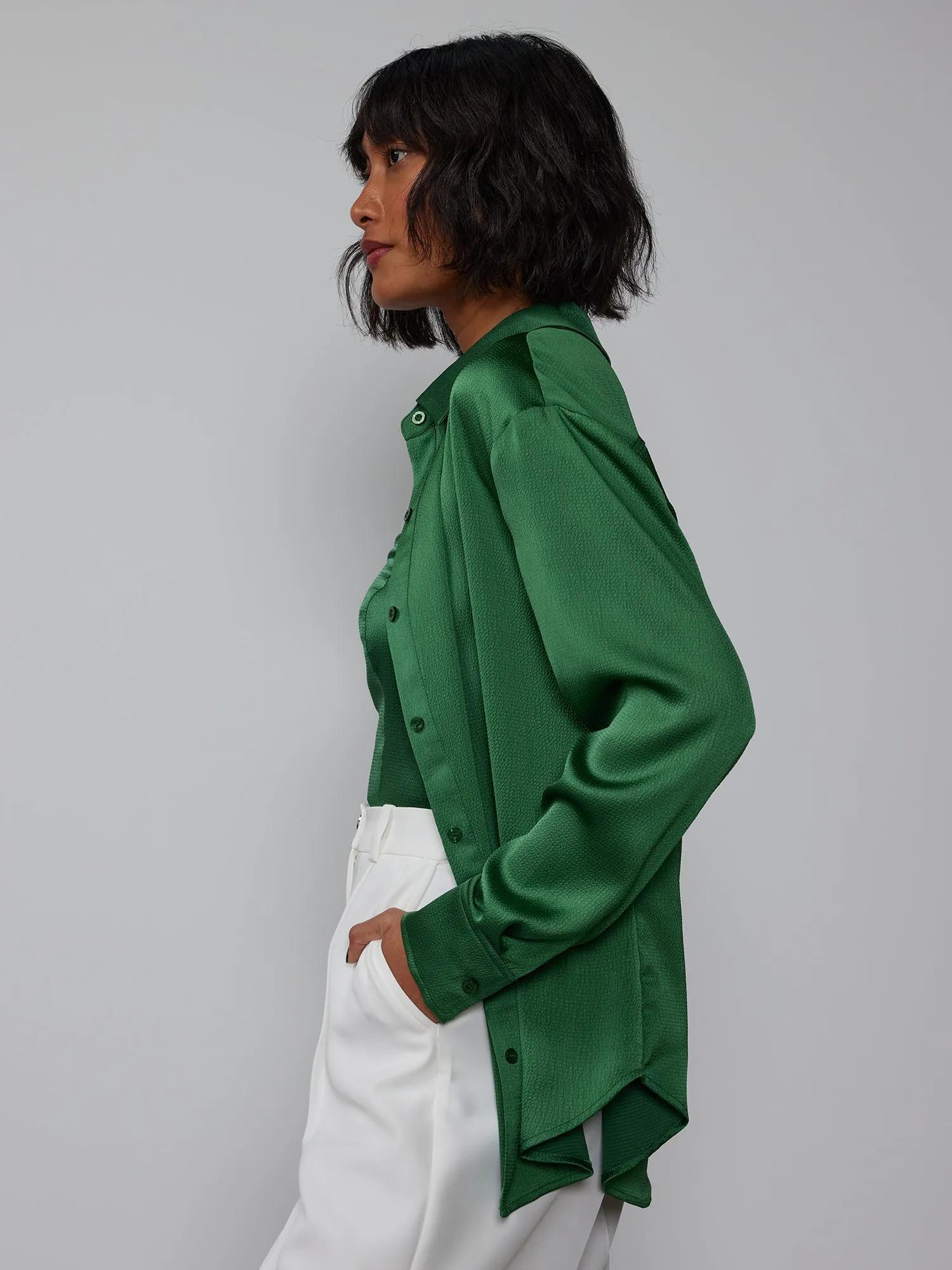 Long Sleeve Textured Satin Shirt