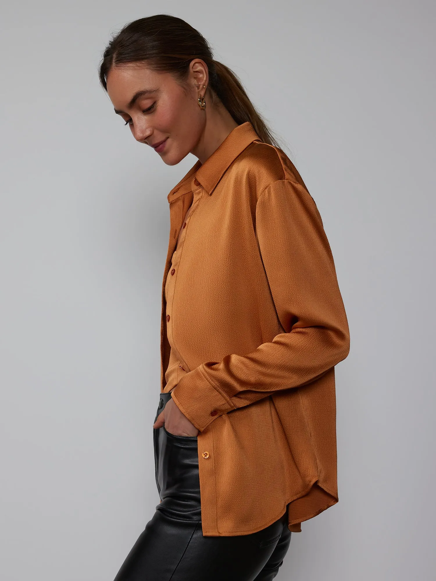 Long Sleeve Textured Satin Shirt