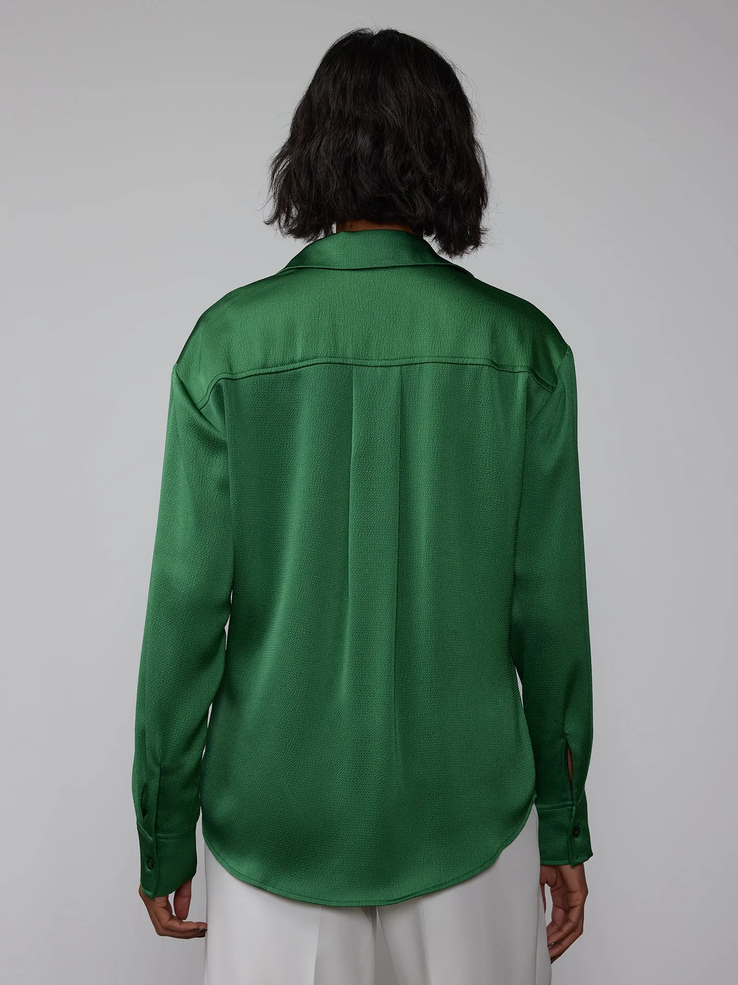 Long Sleeve Textured Satin Shirt
