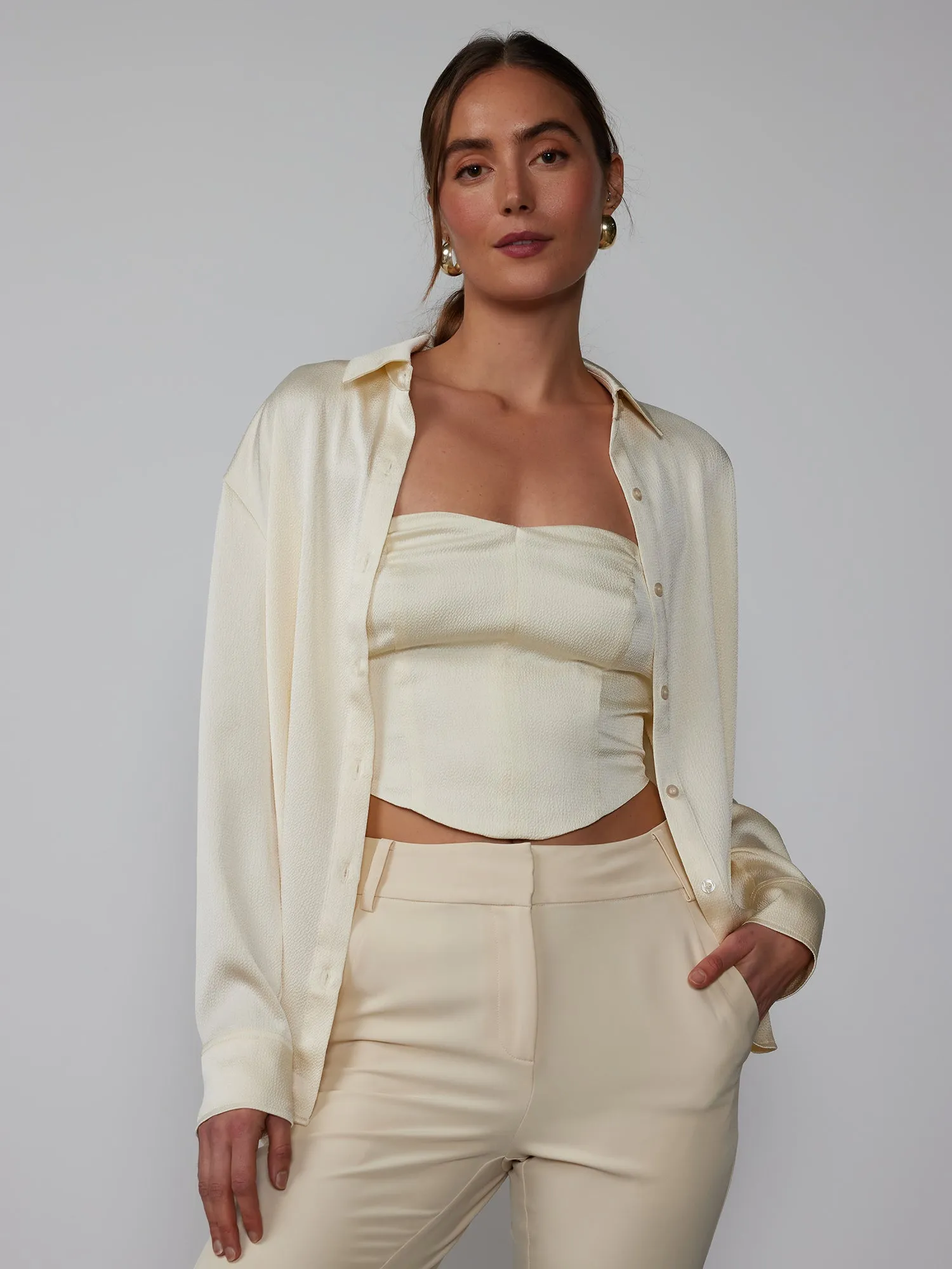 Long Sleeve Textured Satin Shirt