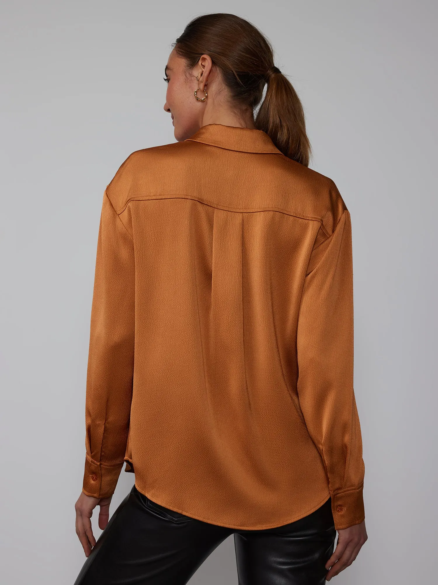 Long Sleeve Textured Satin Shirt