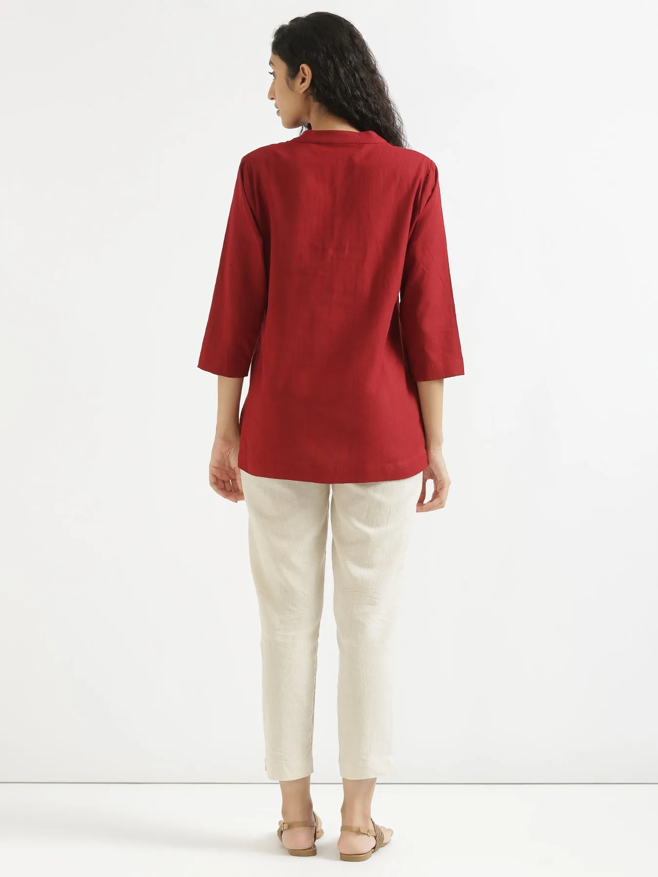 Maroon Airy Linen Short Kurta