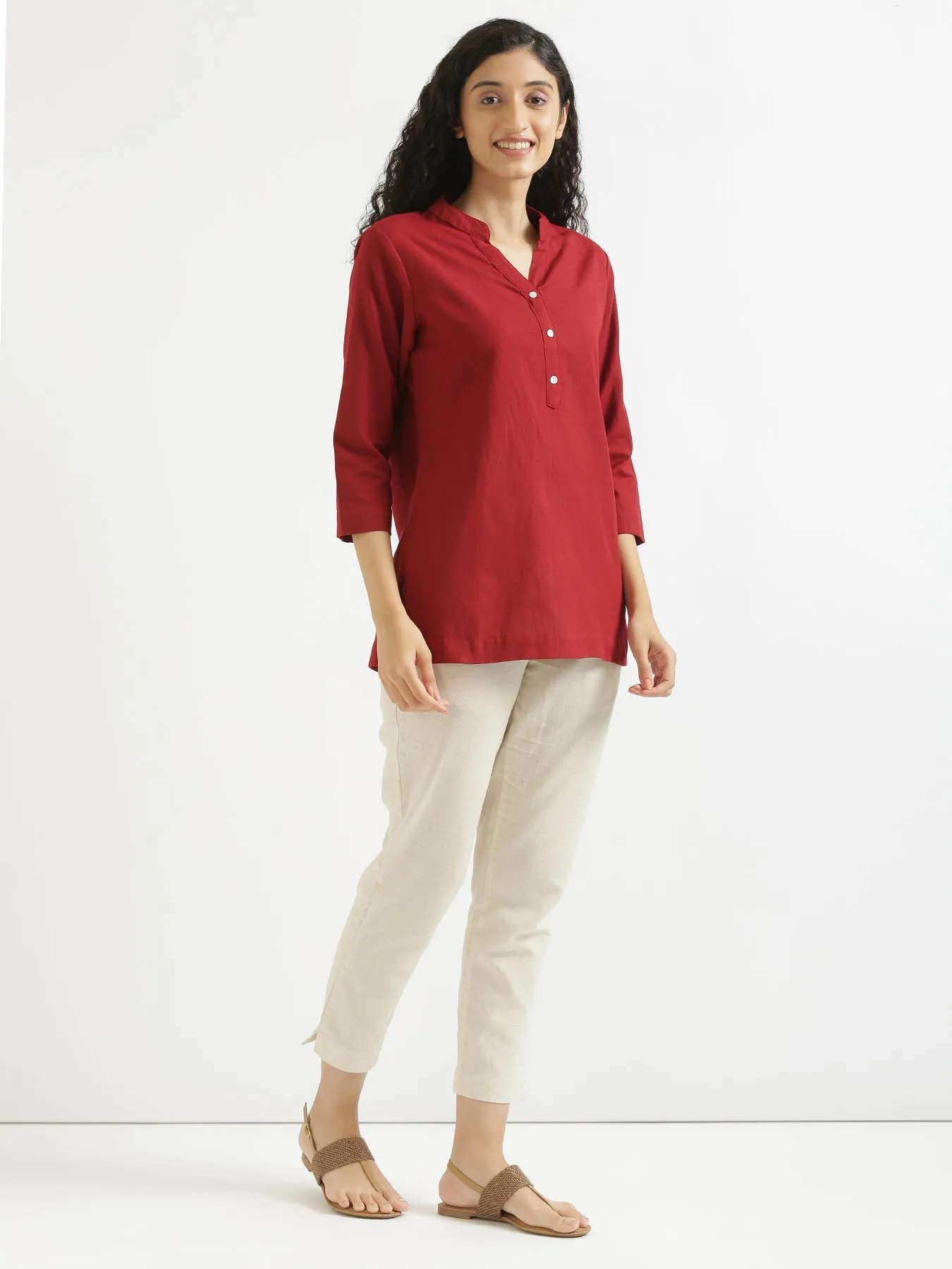 Maroon Airy Linen Short Kurta