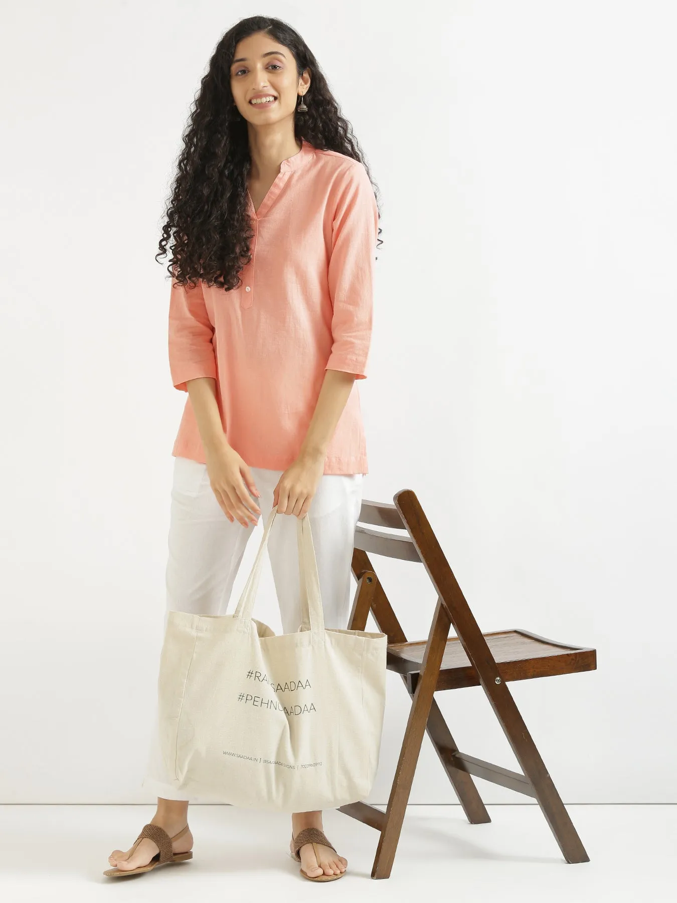 Peach Airy Linen Short Kurta