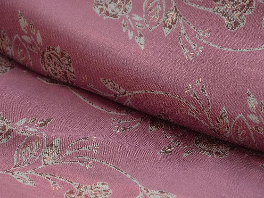 Precut of 1.5 Meter Light Pink Floral Premium Modal Chanderi Silk Fabric