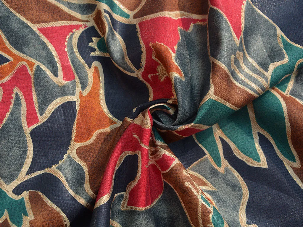 Sage Green & Brown Abstract Printed Premium Modal Chanderi Silk Fabric