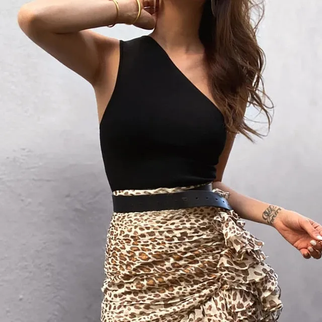 Yeknu Women Sports Tank Tops Sexy Crop Tops Vest Casual Female One Shoulder Summer Outfits Tops Fitness Elastic