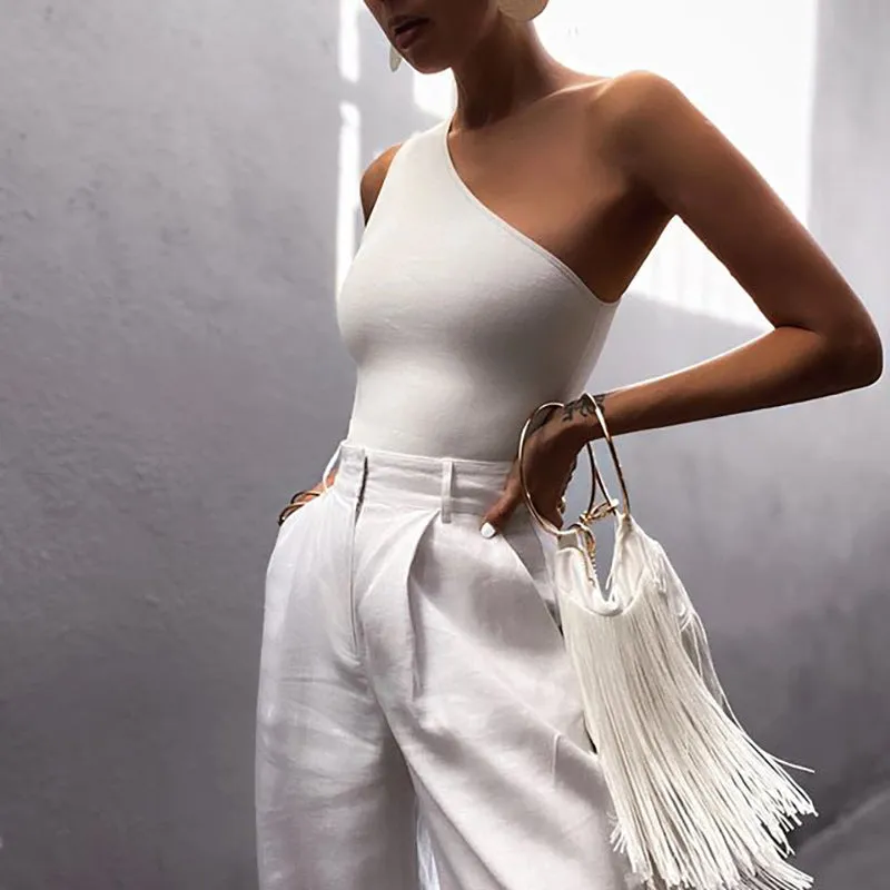 Yeknu Women Sports Tank Tops Sexy Crop Tops Vest Casual Female One Shoulder Summer Outfits Tops Fitness Elastic