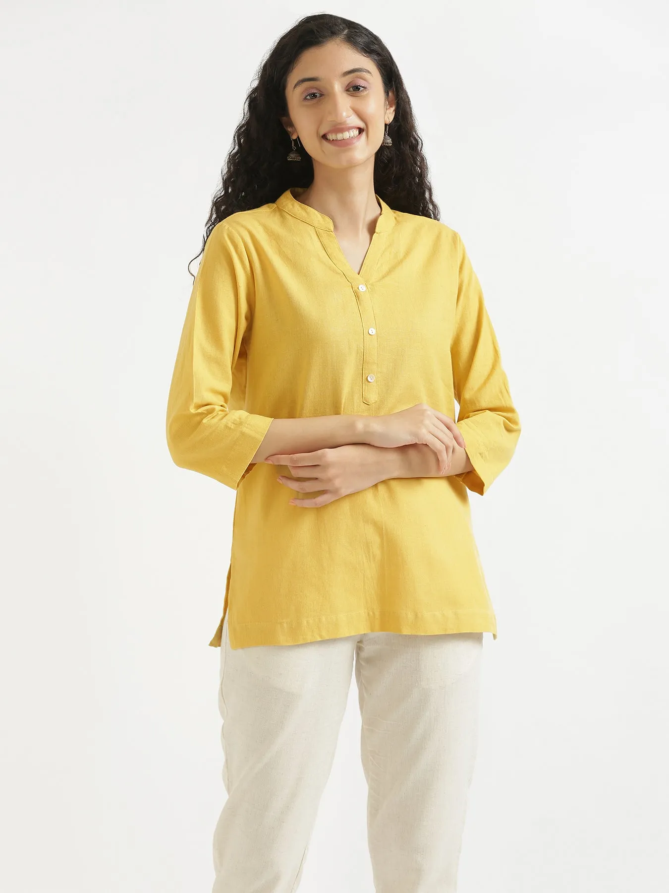 Yellow Airy Linen Short Kurta